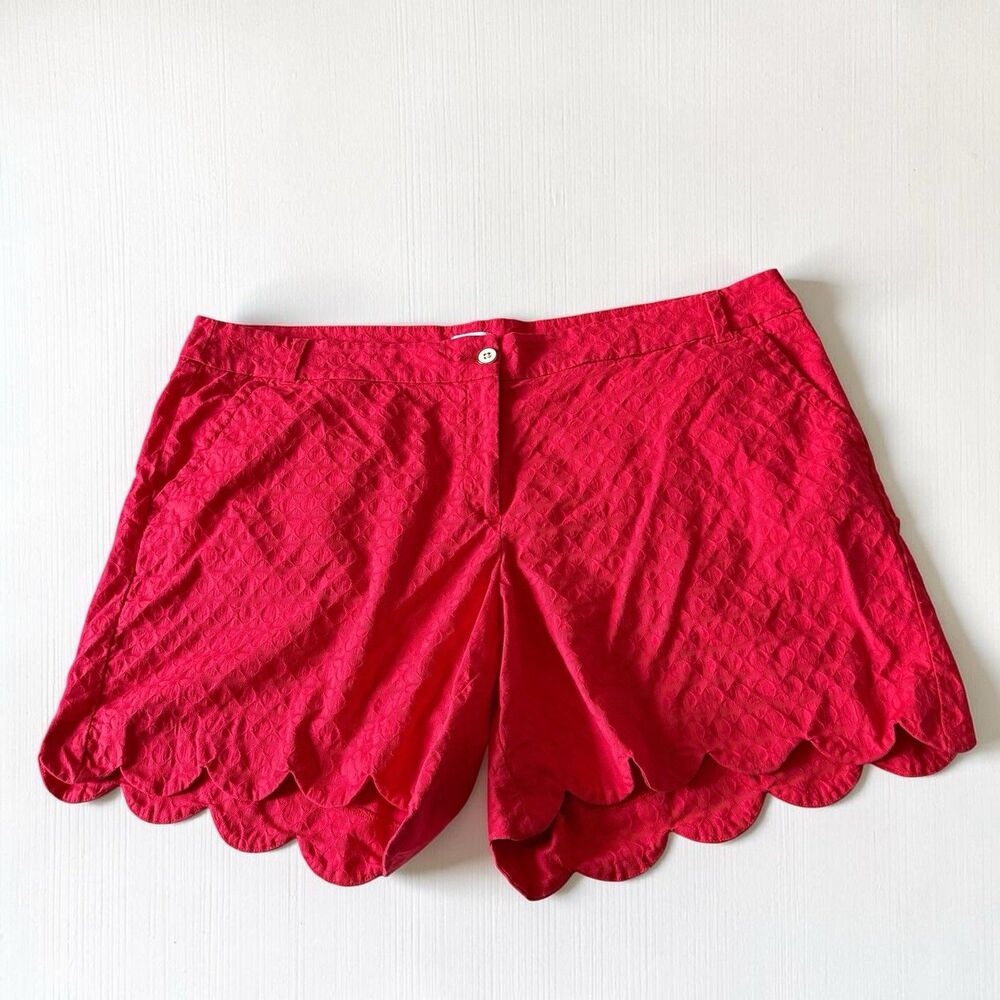 Womens Crown & Ivy Shelby Watermelon Red Eyelet Scalloped Hem Stretch Shorts 22W